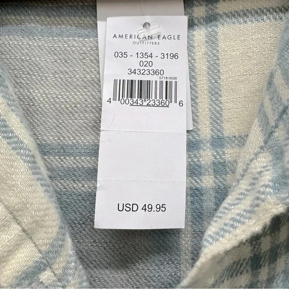 New AMERICAN EAGLE WOMEN Y2K GREYBLUEOVERSIZED FLANNEL BABYDOLL SHIRT - Picture 4 of 7